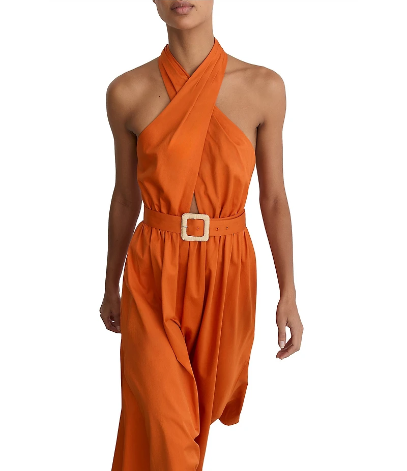 Reiss Rowe Halter Neck Belted Crossover A-Line Midi Dress