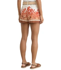 Reiss Samira Floral Print High Rise Belted Shorts