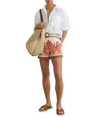 Reiss Samira Floral Print High Rise Belted Shorts