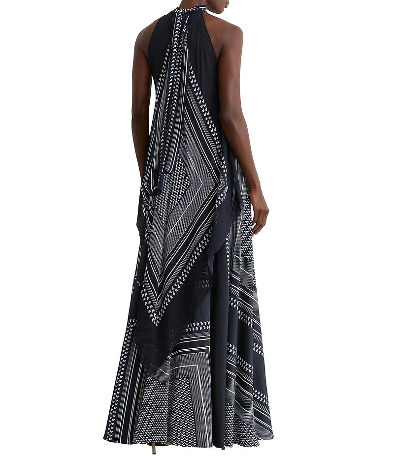 Reiss Skylar Satin Scarf Print Halter Neck Sleeveless Maxi Dress