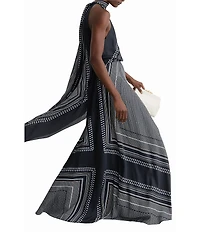 Reiss Skylar Satin Scarf Print Halter Neck Sleeveless Maxi Dress