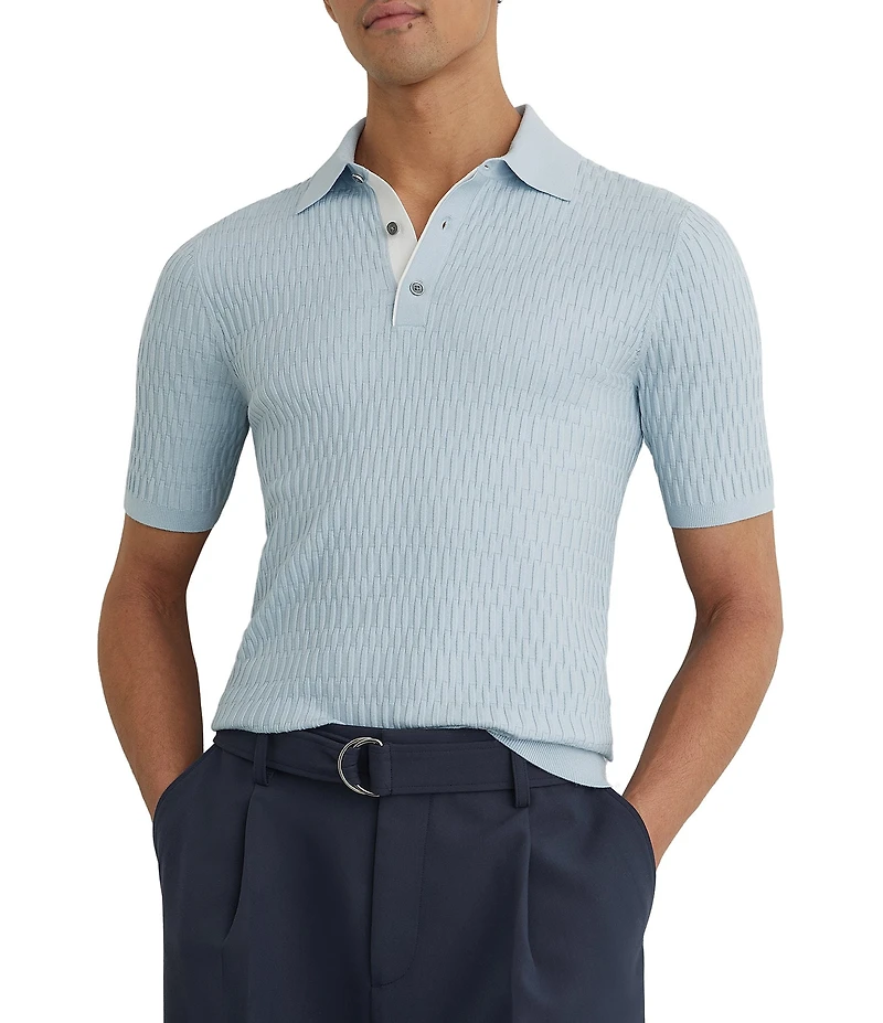 Reiss Slim Fit Era Textured Short Sleeve Polo Shirt