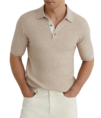 Reiss Slim Fit Era Textured Short Sleeve Polo Shirt