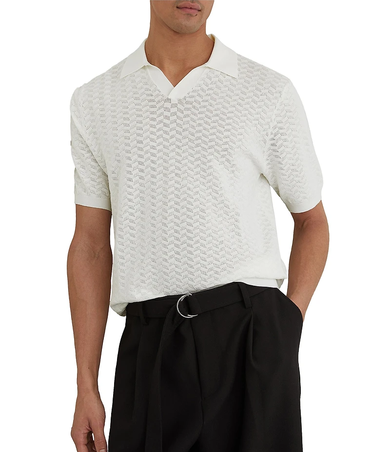 Reiss Slim Fit Sol Textured Johnny Collar Short Sleeve Polo Shirt