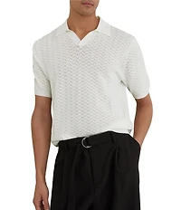 Reiss Slim Fit Sol Textured Johnny Collar Short Sleeve Polo Shirt
