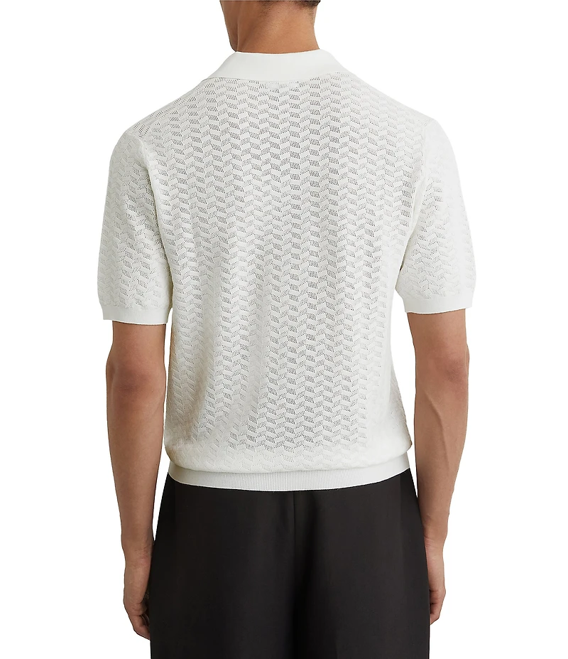Reiss Slim Fit Sol Textured Johnny Collar Short Sleeve Polo Shirt