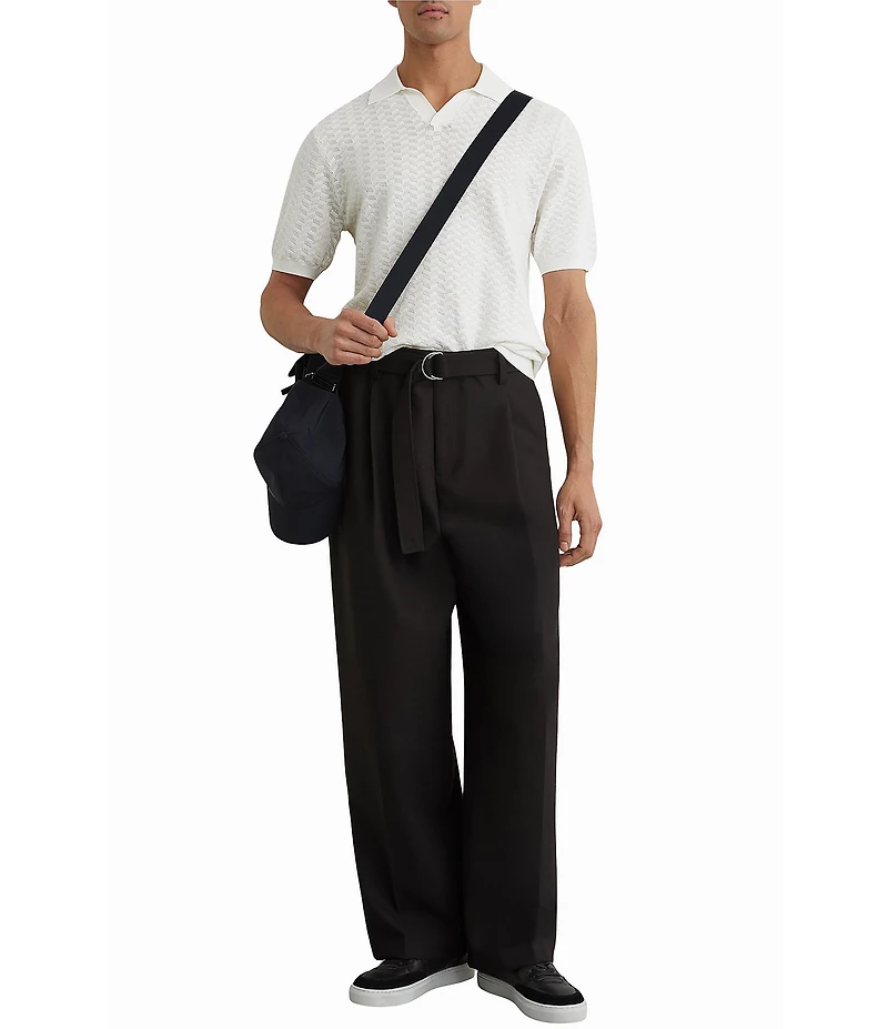 Reiss Slim Fit Sol Textured Johnny Collar Short Sleeve Polo Shirt