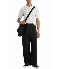 Reiss Slim Fit Sol Textured Johnny Collar Short Sleeve Polo Shirt