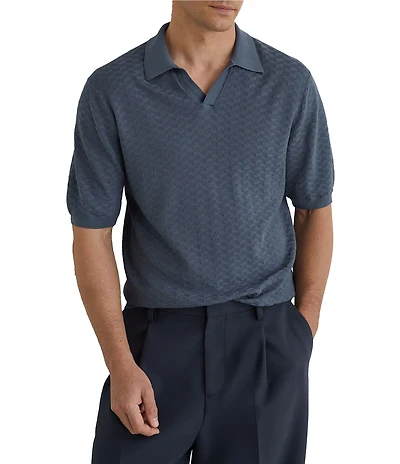 Reiss Slim Fit Sol Textured Johnny Collar Short Sleeve Polo Shirt