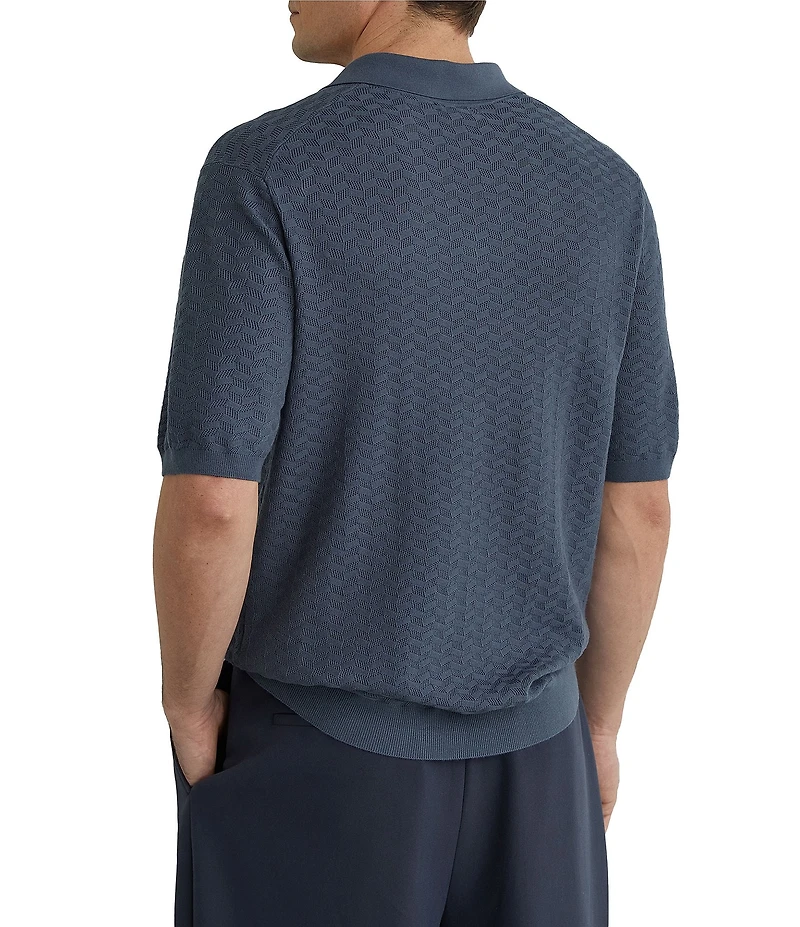 Reiss Slim Fit Sol Textured Johnny Collar Short Sleeve Polo Shirt