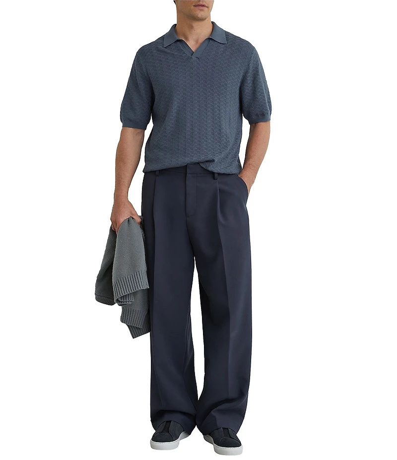 Reiss Slim Fit Sol Textured Johnny Collar Short Sleeve Polo Shirt
