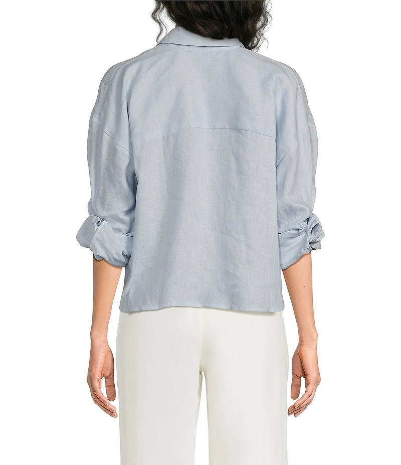 Reiss Solena Linen Collar 3/4 Sleeve Loose Crop Shirt