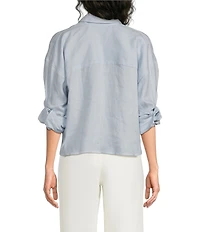 Reiss Solena Linen Collar 3/4 Sleeve Loose Crop Shirt