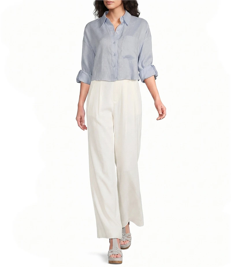 Reiss Solena Linen Collar 3/4 Sleeve Loose Crop Shirt