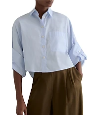 Reiss Solenge Woven Cotton Long Button Cuff Sleeves Cropped Button Front Shirt