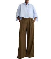 Reiss Solenge Woven Cotton Long Button Cuff Sleeves Cropped Button Front Shirt