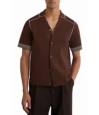 Reiss Solid Pipe Stitch Detail Short Sleeve Woven Shirt