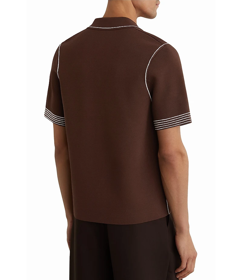 Reiss Solid Pipe Stitch Detail Short Sleeve Woven Shirt