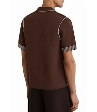 Reiss Solid Pipe Stitch Detail Short Sleeve Woven Shirt