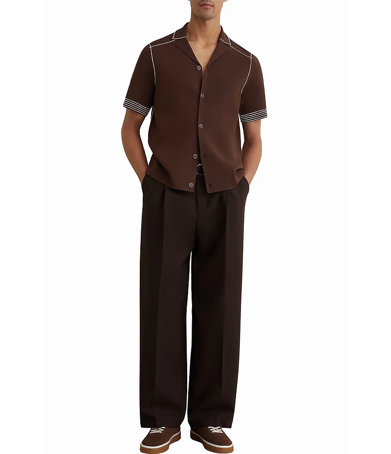 Reiss Solid Pipe Stitch Detail Short Sleeve Woven Shirt