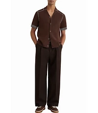 Reiss Solid Pipe Stitch Detail Short Sleeve Woven Shirt