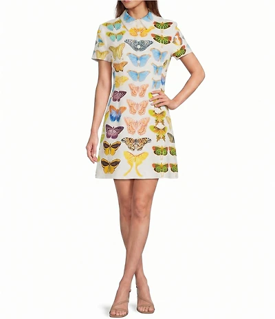 Reiss Tansy Butterfly Print Short Sleeve A-Line Mini Dress