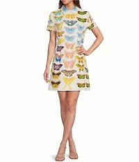 Reiss Tansy Butterfly Print Short Sleeve A-Line Mini Dress