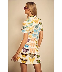 Reiss Tansy Butterfly Print Short Sleeve A-Line Mini Dress