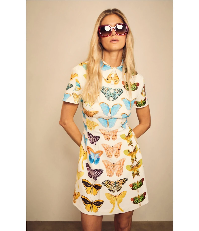 Reiss Tansy Butterfly Print Short Sleeve A-Line Mini Dress