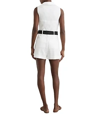 Reiss Taylor Linen Collared Neck Sleeveless Belted Romper