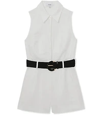 Reiss Taylor Linen Collared Neck Sleeveless Belted Romper