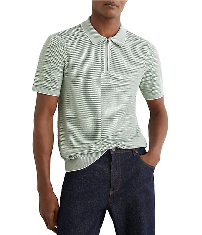 Reiss Textured Quarter-Zip Short Sleeve Polo Shirt
