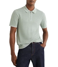 Reiss Textured Quarter-Zip Short Sleeve Polo Shirt