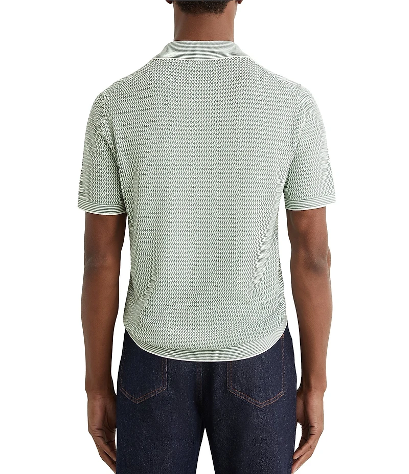 Reiss Textured Quarter-Zip Short Sleeve Polo Shirt