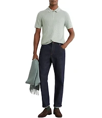 Reiss Textured Quarter-Zip Short Sleeve Polo Shirt