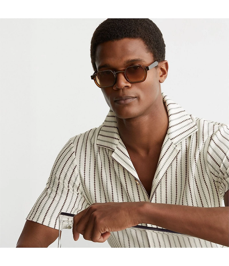 Reiss Textured Stripe Short Sleeve Woven Camp Shirt