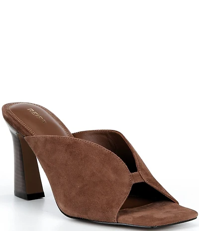 Reiss Tiffany Suede Square Toe Block Heel Dress Slide Sandals