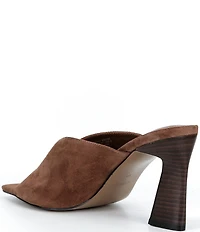 Reiss Tiffany Suede Square Toe Block Heel Dress Slide Sandals