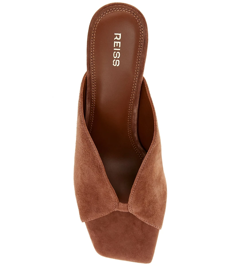 Reiss Tiffany Suede Square Toe Block Heel Dress Slide Sandals
