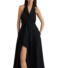 Reiss Tor Linen Blend Halter Neck Sleeveless Tie Wiast Fit & Flare Midi Dress