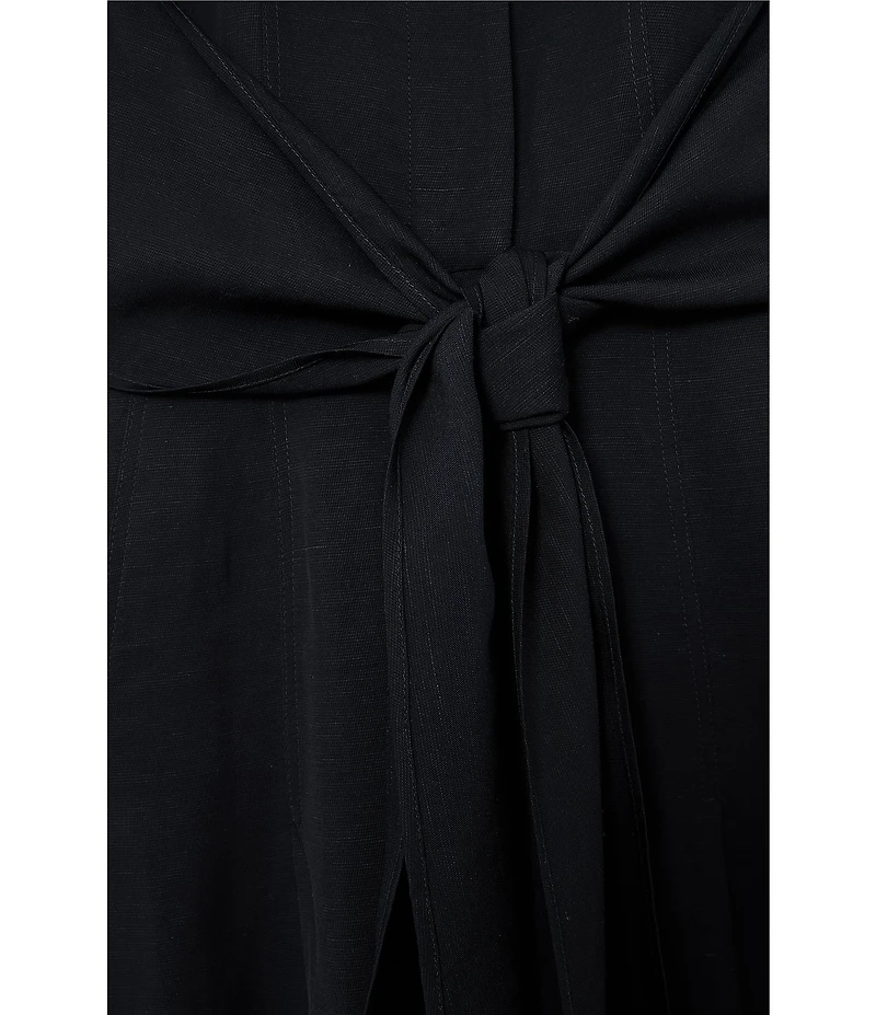 Reiss Tor Linen Blend Halter Neck Sleeveless Tie Wiast Fit & Flare Midi Dress