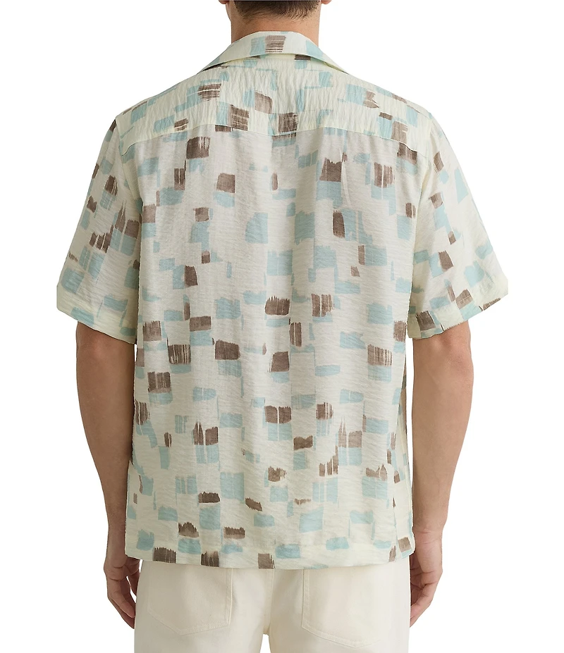 Reiss Vespucci Brushstroke Print Short Sleeve Woven Camp Shirt