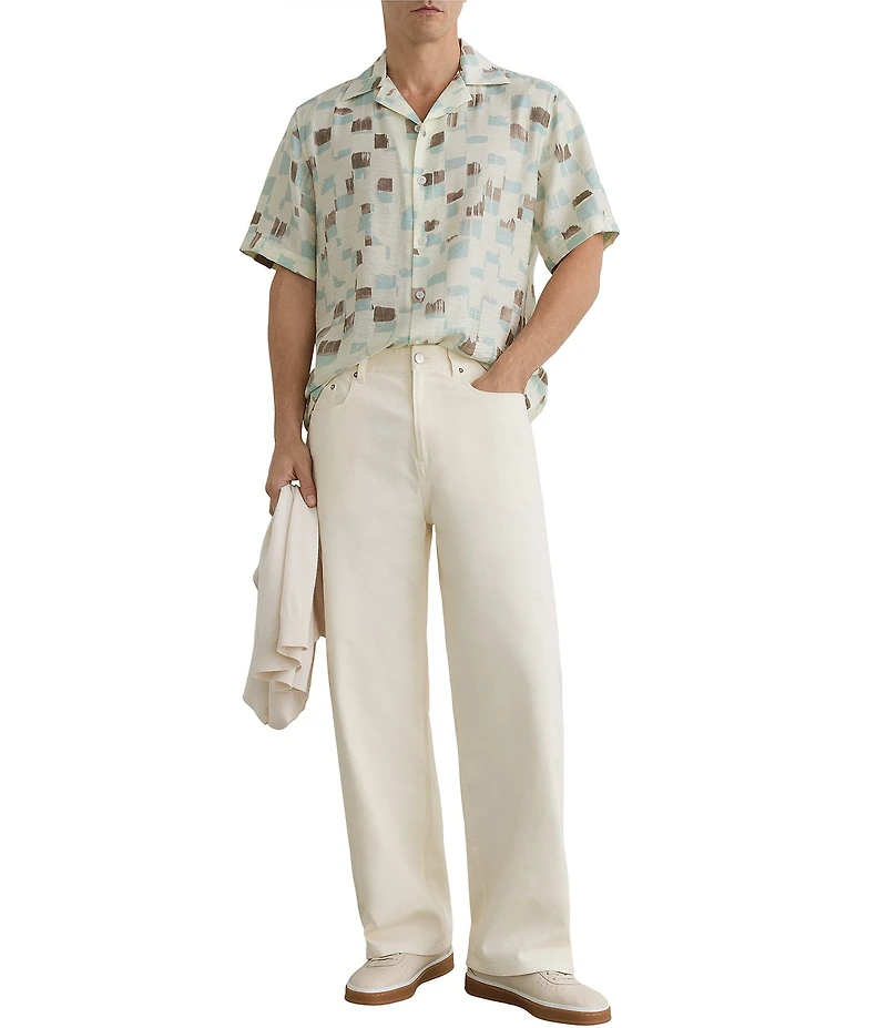 Reiss Vespucci Brushstroke Print Short Sleeve Woven Camp Shirt