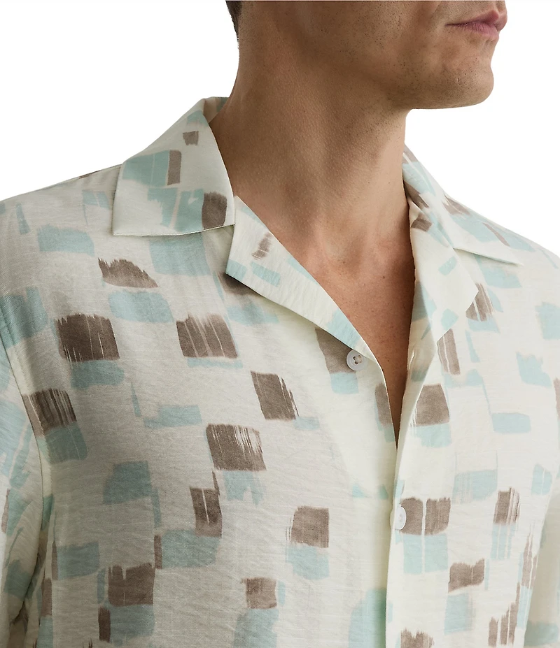 Reiss Vespucci Brushstroke Print Short Sleeve Woven Camp Shirt
