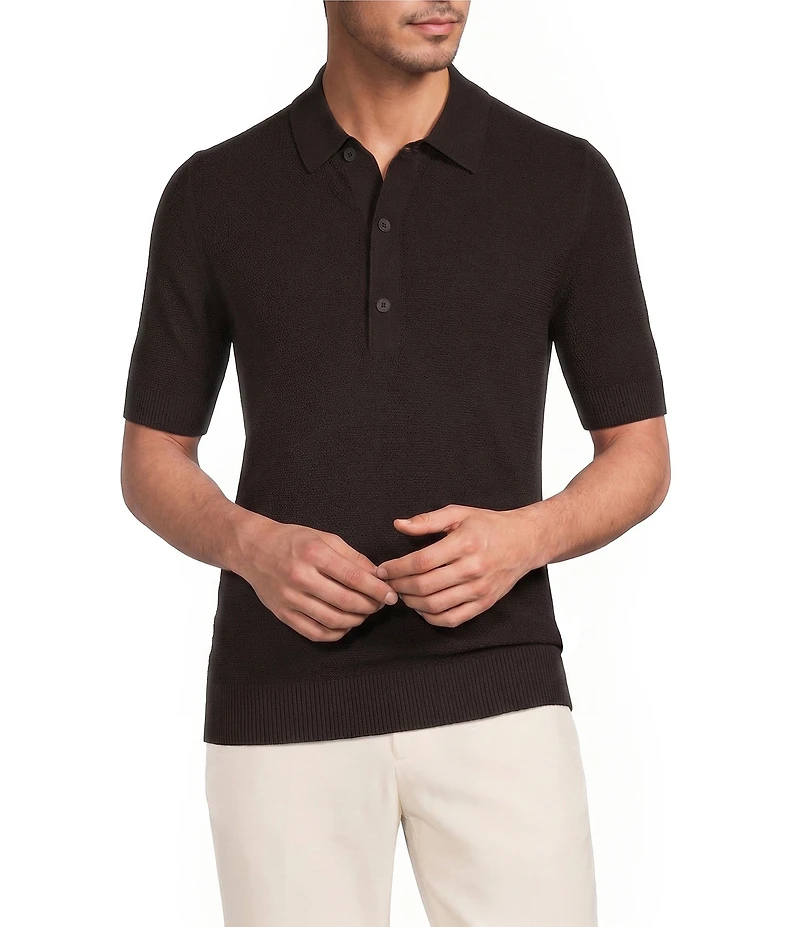 Reiss Warren Basket-Stitch Short Sleeve Polo Shirt