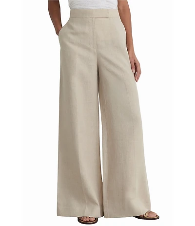 Reiss Woven Linen Wide-Leg Suit Trouser Tailoring Pants