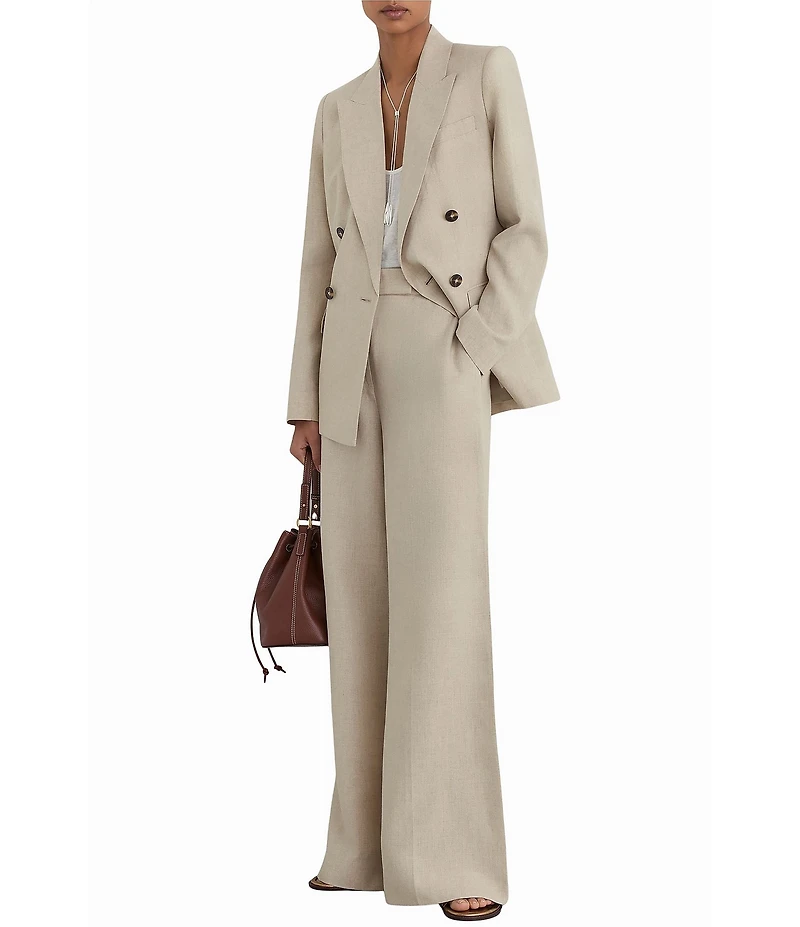 Reiss Woven Linen Wide-Leg Suit Trouser Tailoring Pants