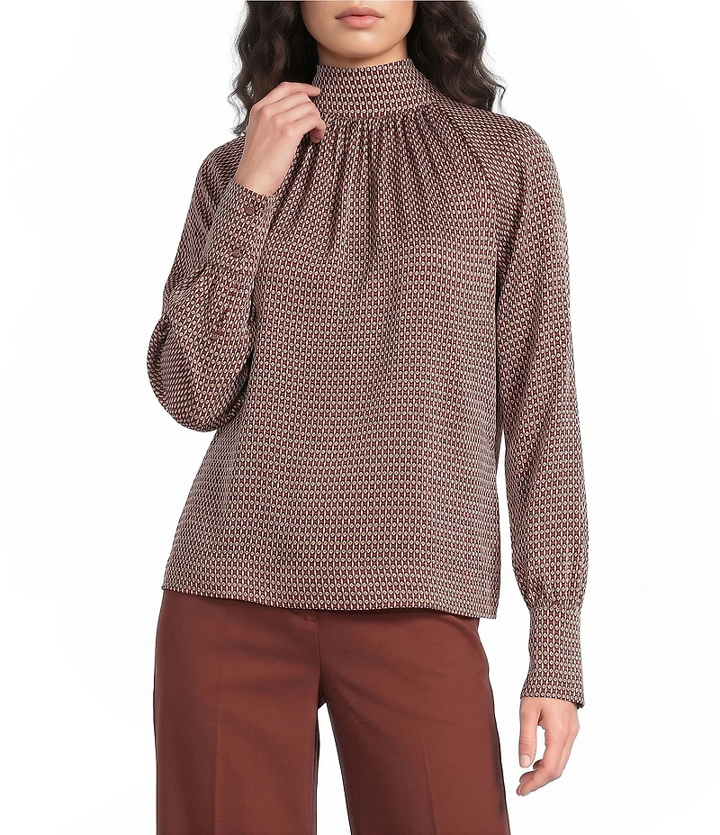 Reiss Woven Long Sleeve Geometric Print Top