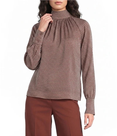 Reiss Woven Long Sleeve Geometric Print Top