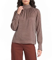 Reiss Woven Long Sleeve Geometric Print Top